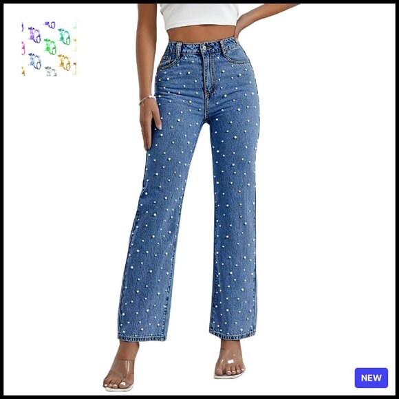 Denim - High Waisted Boyfriend Jeans Wide Leg Straight Denim Pants Y2K Chic Casual